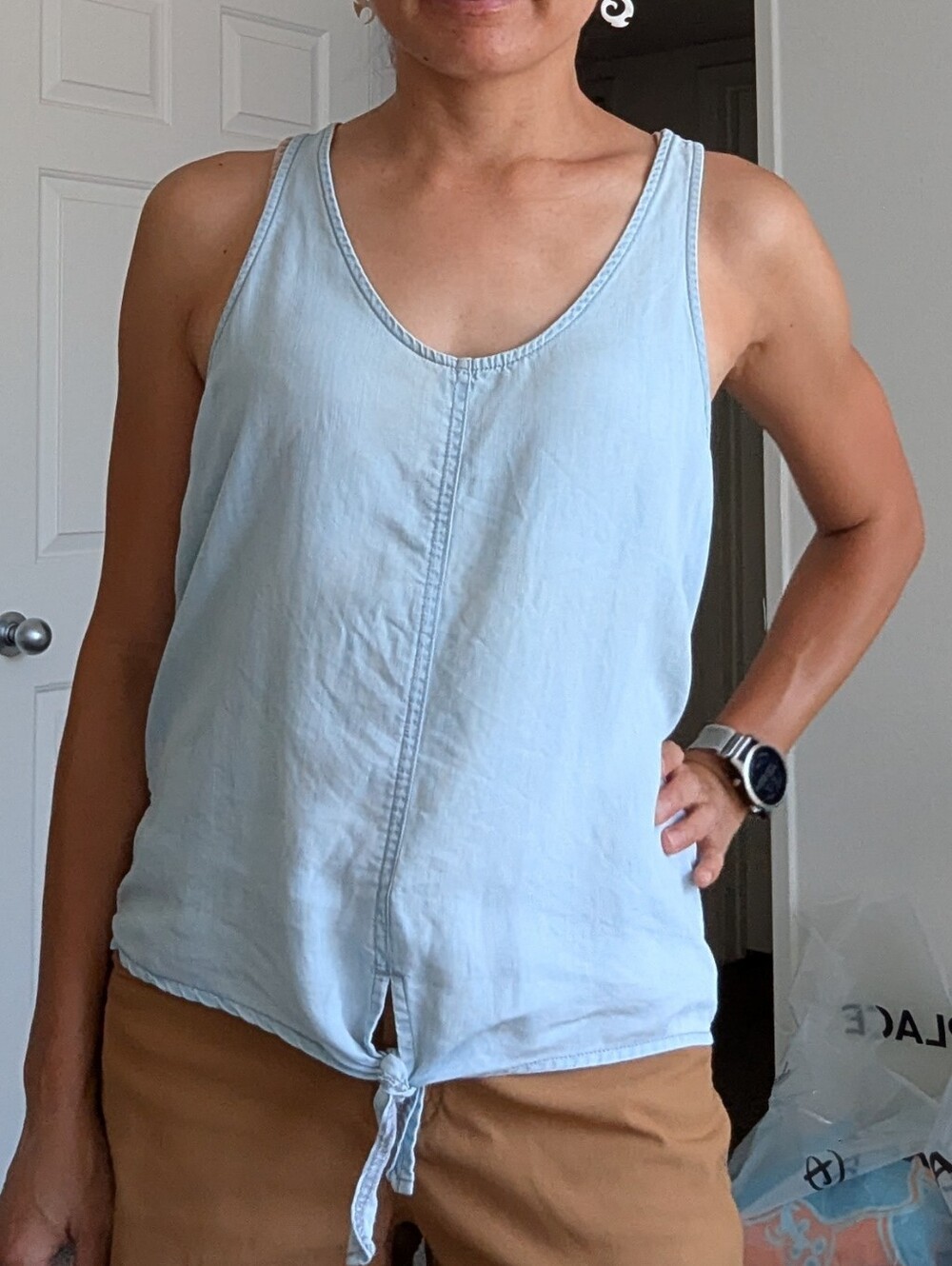 Prana Light Denim Mackenzie Tie-Front Tank Top S/Small